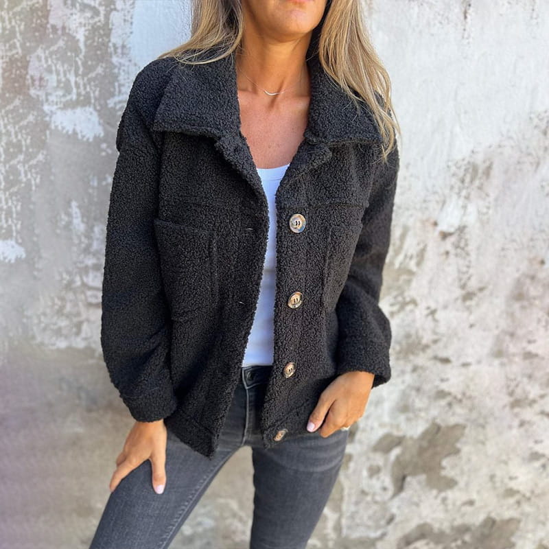 Veste Courte en Laine avec Poches et Col Classique pour Femmes